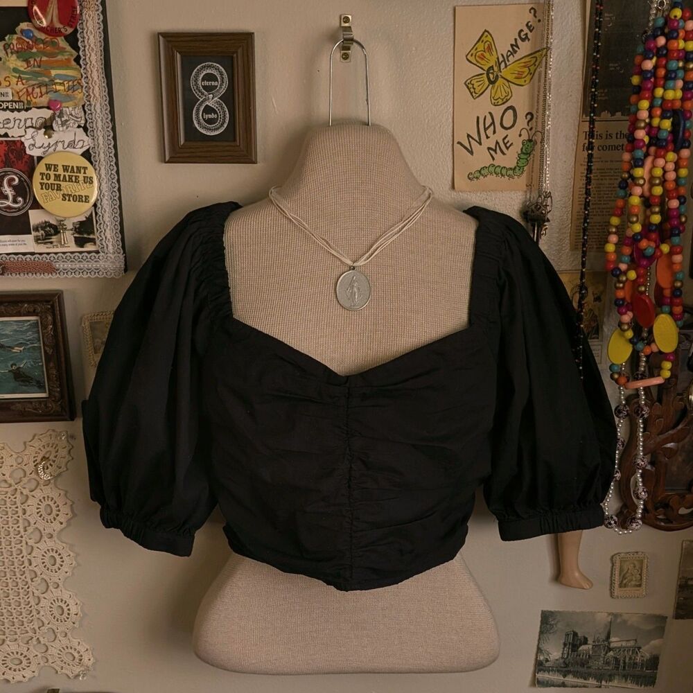 Abercrombie & Fitch Puff Sleeve Crop Top Women's Medium Black